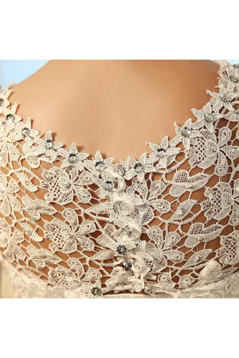 Gorgeous Cap Sleeve Lace Ball Gown Tulle Wedding Dresses Lace-up