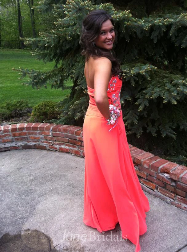 Halter Front Long Prom Dresses With Slit New Arrival Evening Crystal Beaded Watermelon Party Dresses