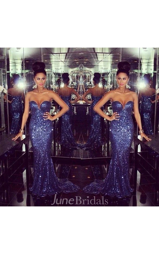 Glamorous Sweetheart Mermaid Prom Dresses Sequined Sexy Evening Dresses