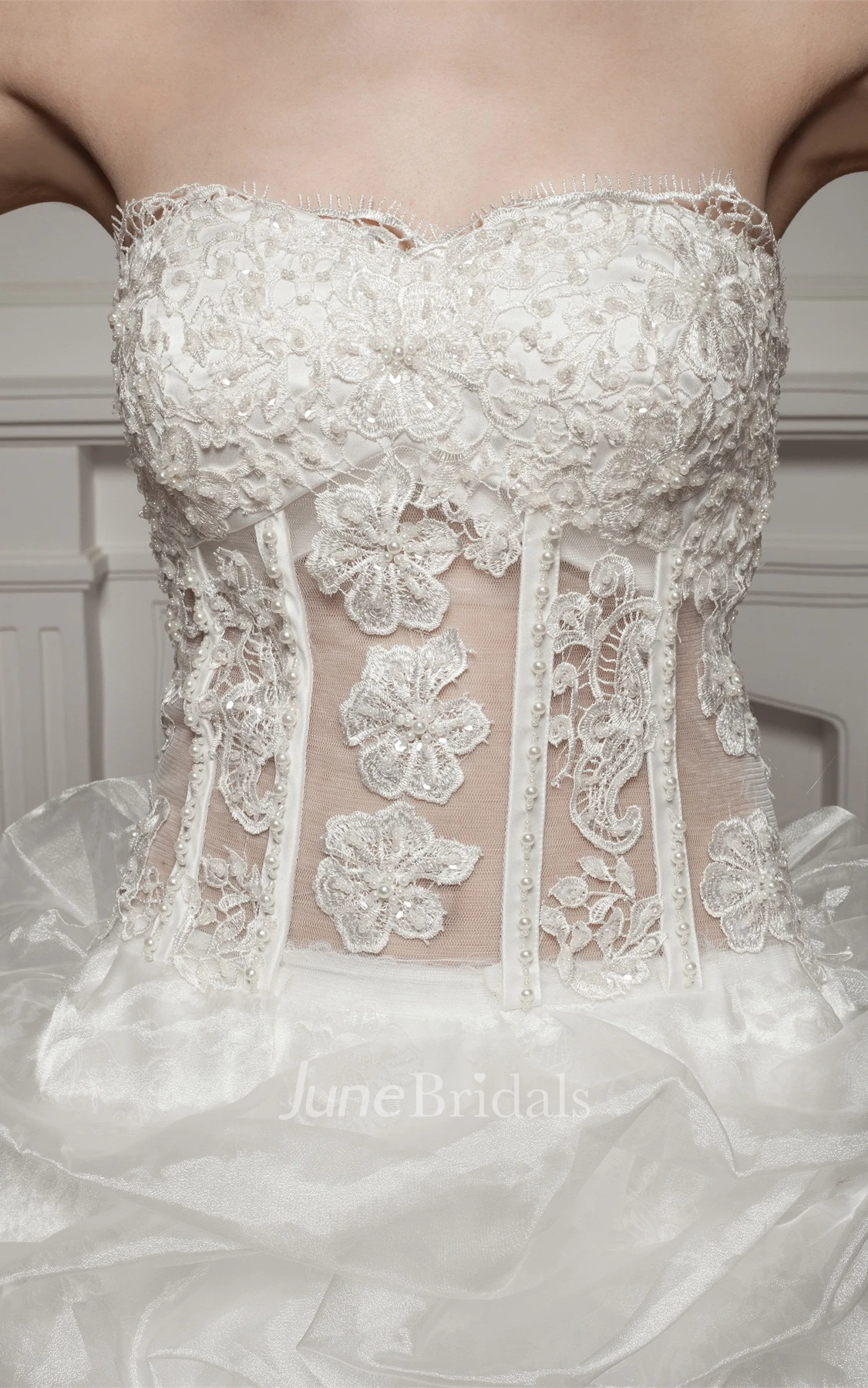 Sweetheart Lace Pick-Up Gown with Beading and Illusion Waist