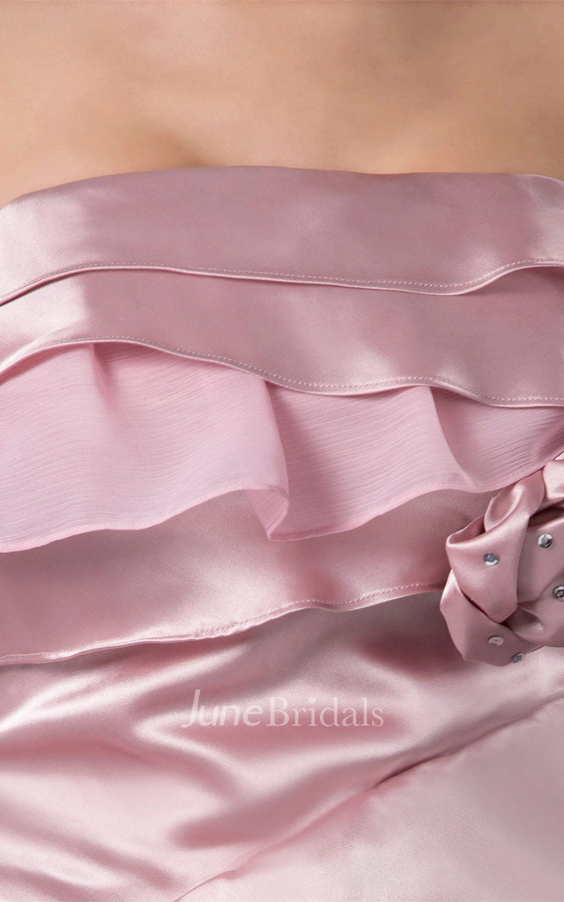 Strapless Satin Mini Dress with Flower and Draping