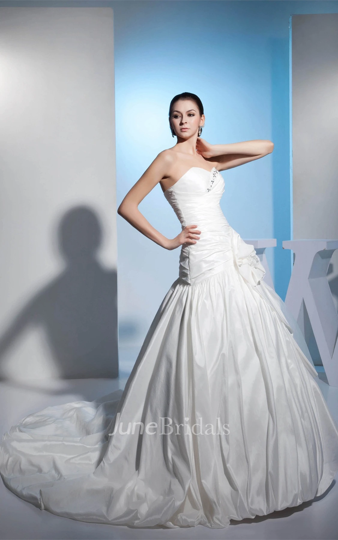 Sweetheart Criss-Cross A-Line Gown with Beading and Floral Waist