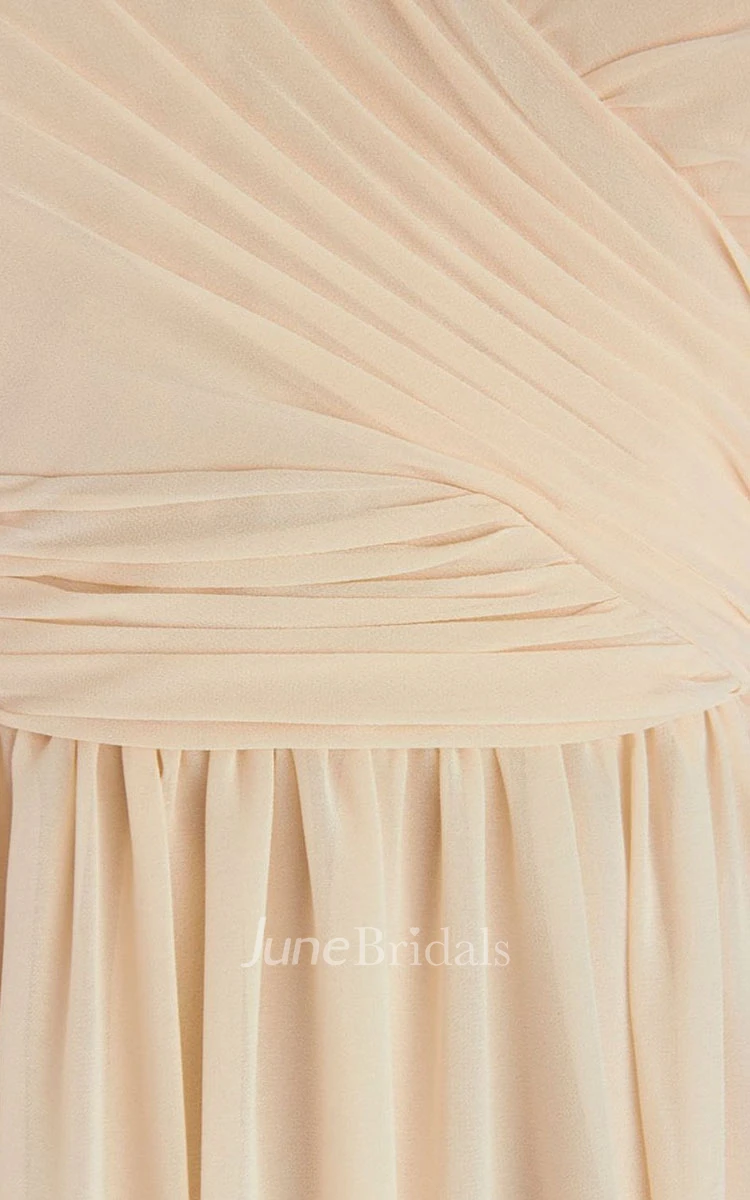 Sleeveless Long Chiffon Gown With Crisscross Ruching