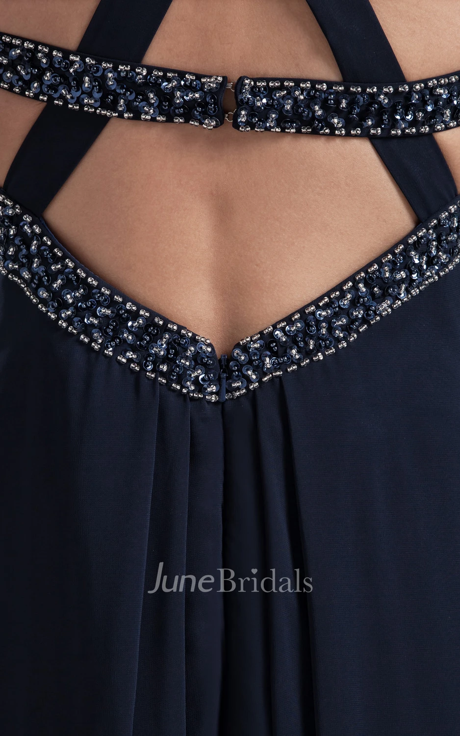 Vibrant Sleeveless Front Long Dress With Crystal Detailings