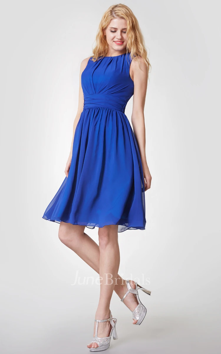 Amazing High-Neck Knee Length Chiffon Dress With Pleats