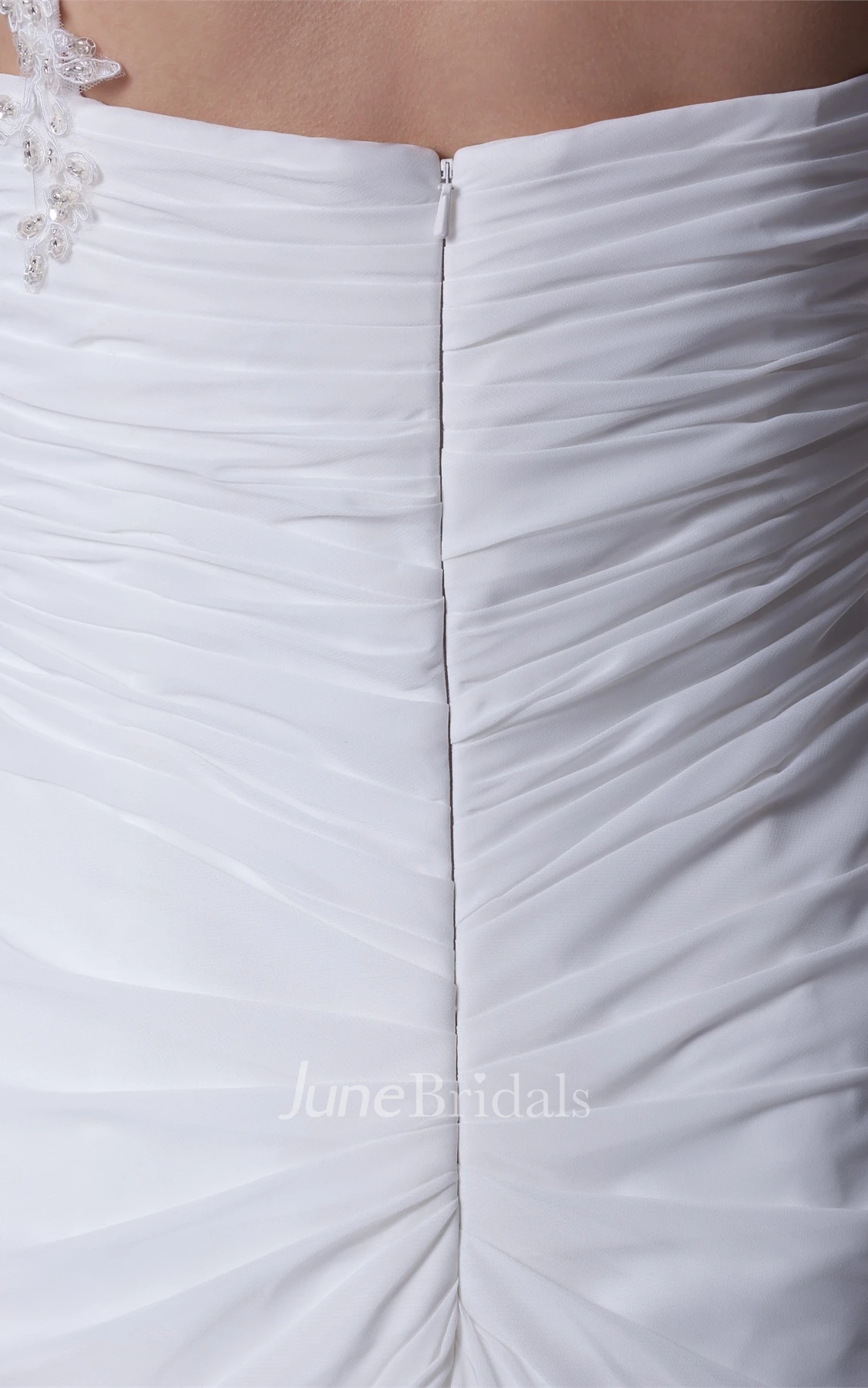 Sweetheart Ruched Front-Split Dress with Beading and Single Strap