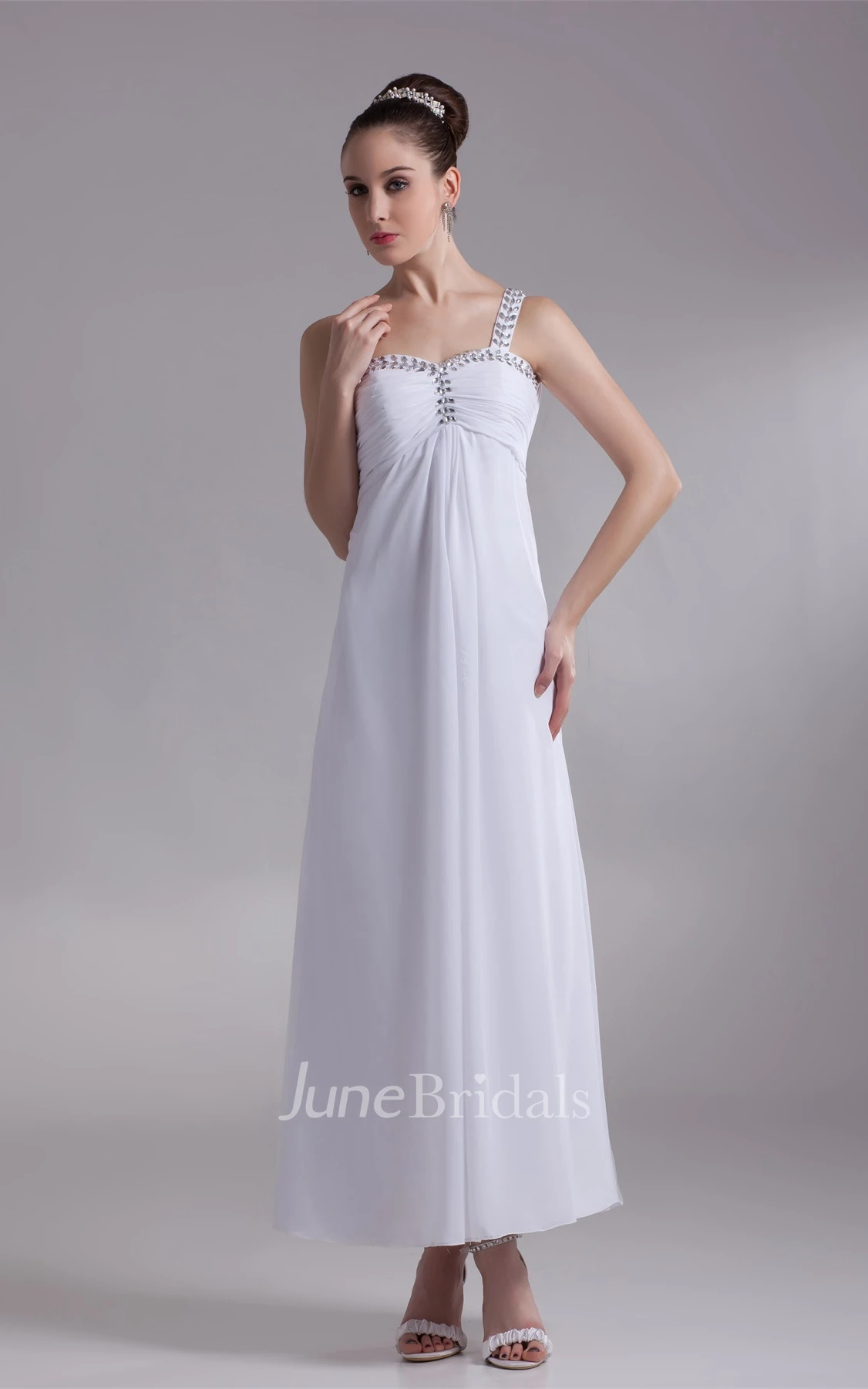 Strapped Ankle-Length Chiffon Dress with Beading