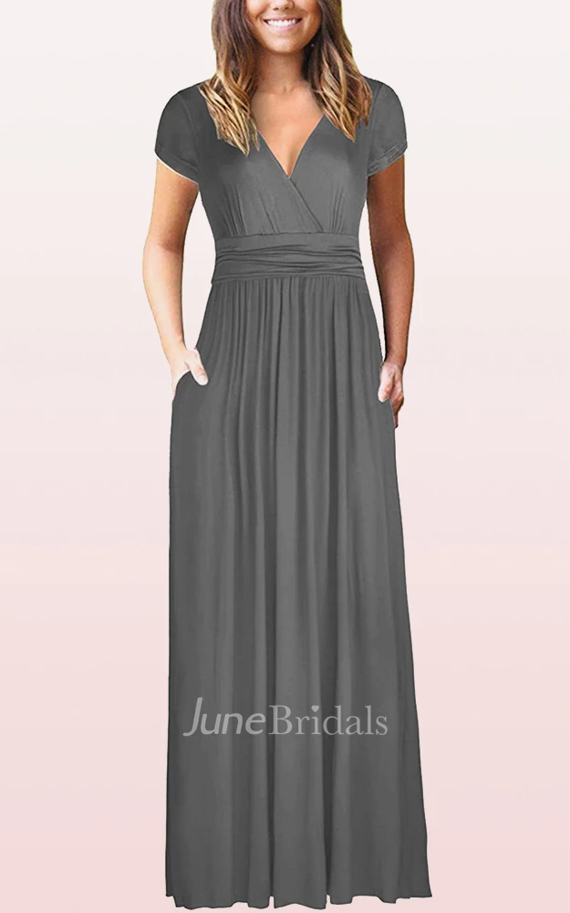 A Line V-neck Jersey Mother Formal Dress With Pockets
