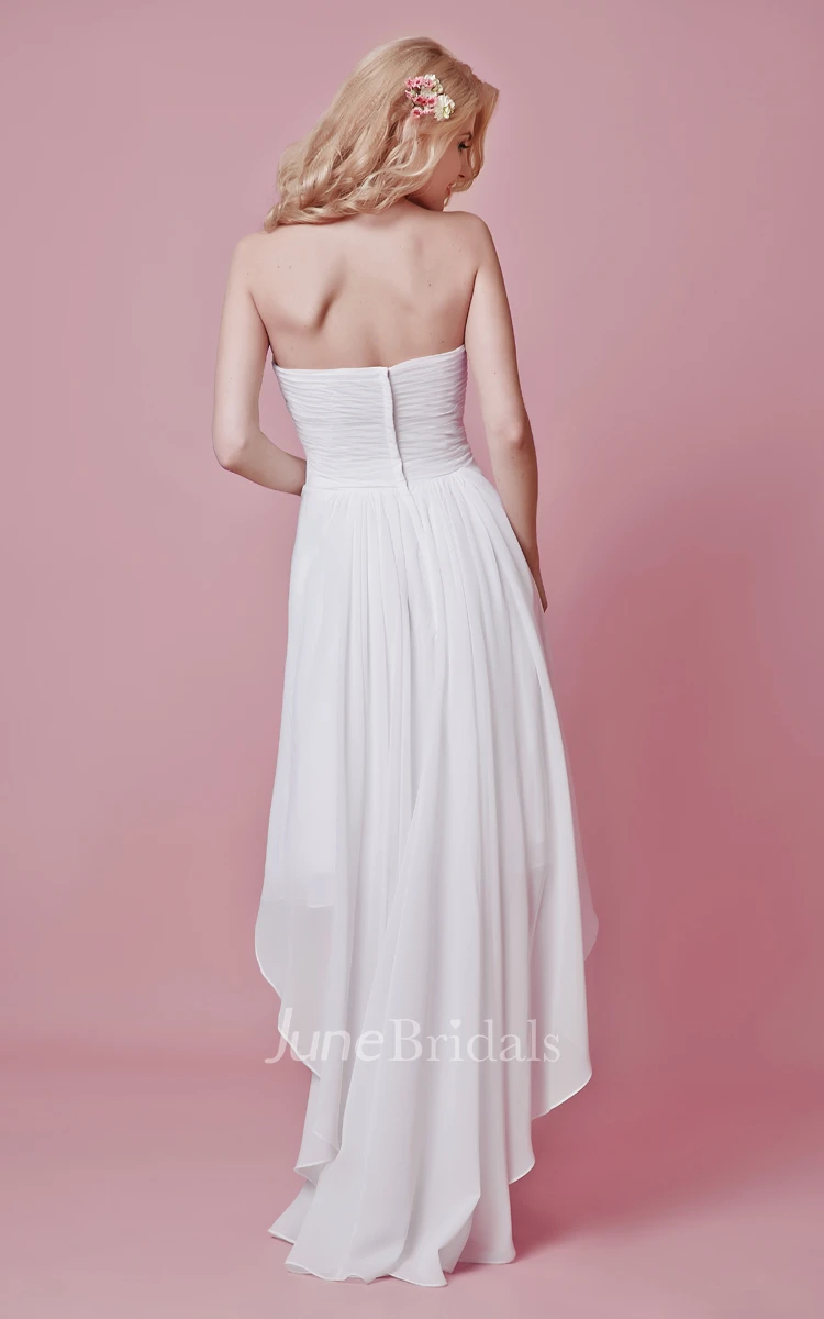 Chic High-low Sweetheart Chiffon Dress With Pleated Bodice