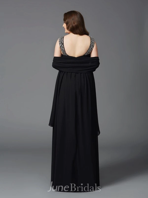 A-line Floor-length Scoop Chiffon Beading Cape Low-V Back Dress