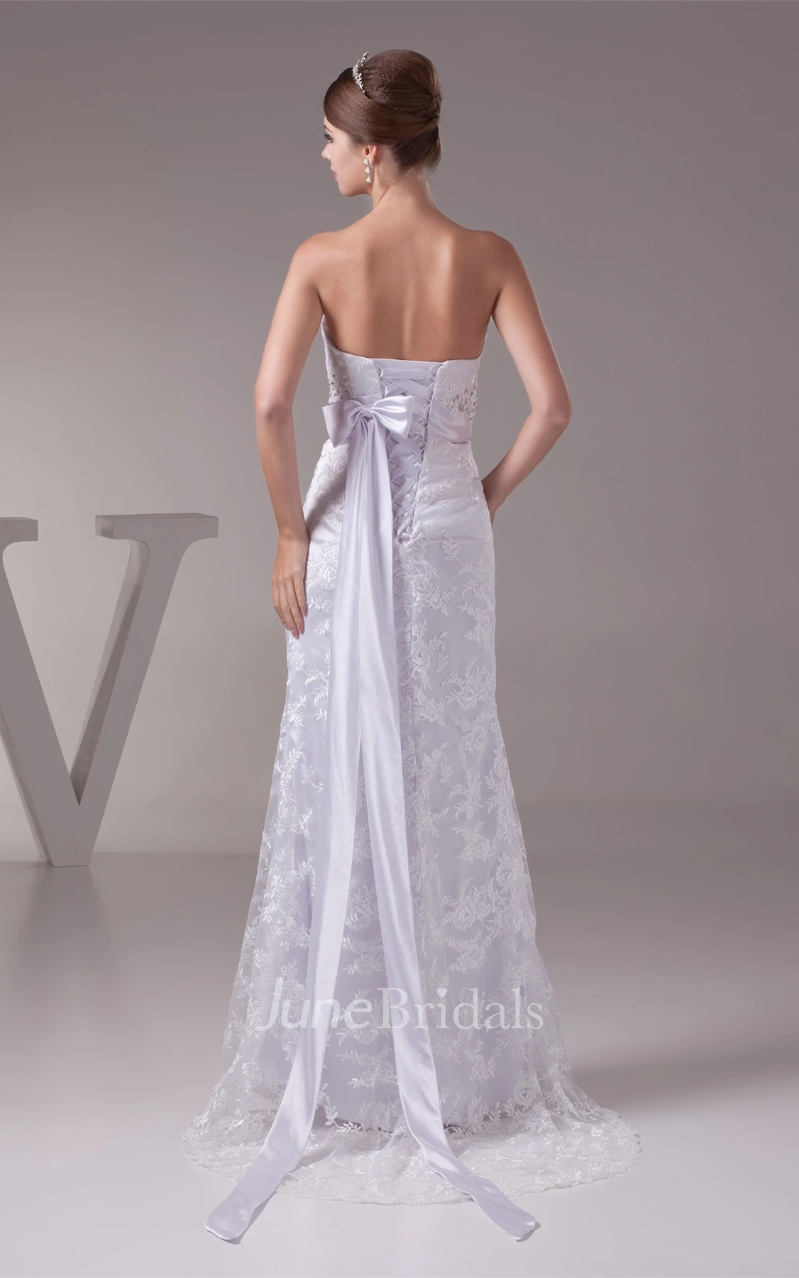 Strapless Maxi Sheath Dress with Embroideries and Beaded Waist