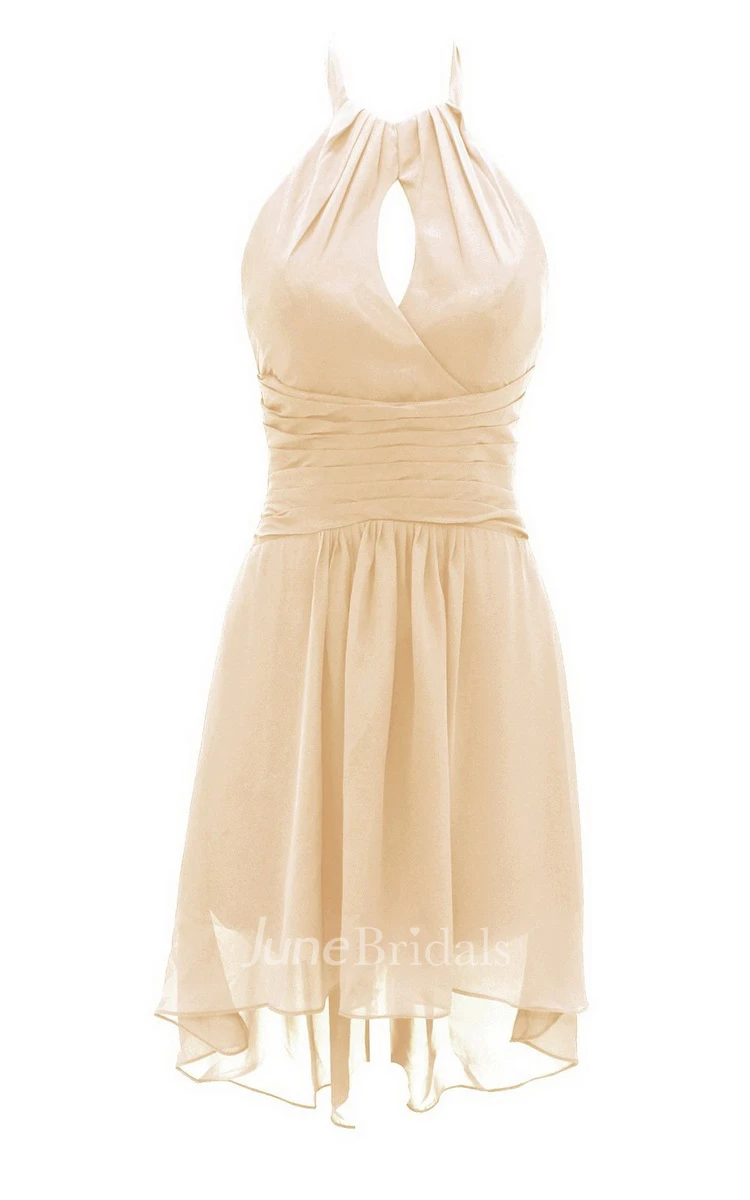 Halter Notched Short Dress With Ruched Band