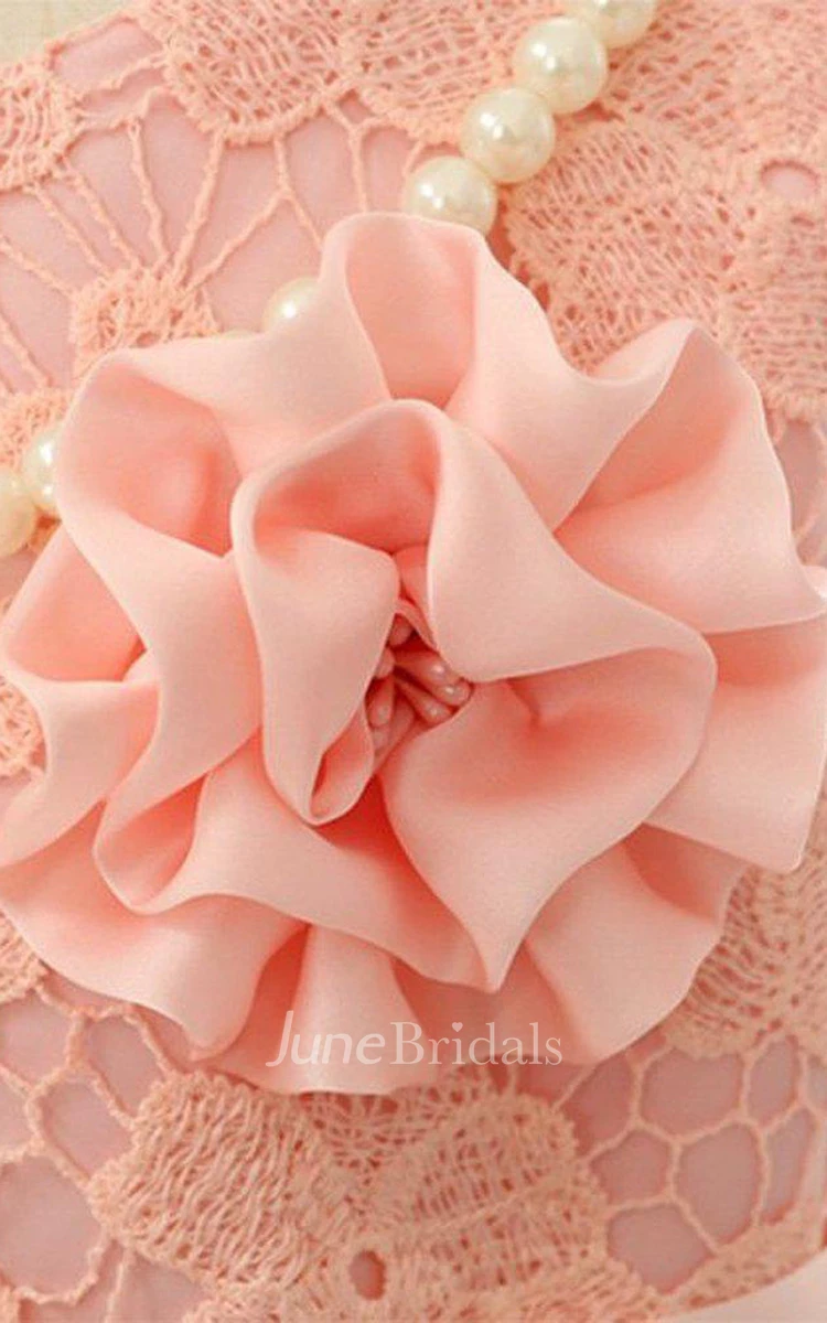 Sleeveless Scoop-neck A-line Lace Dress With Flower