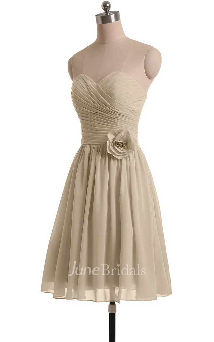 Sweetheart A-line Short Chiffon Dress With Flower