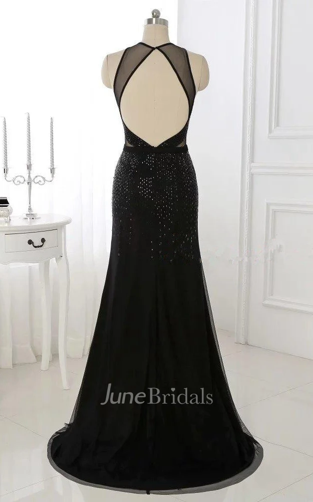 Trumpet Long Chiffon Dress With Beading And Open Back