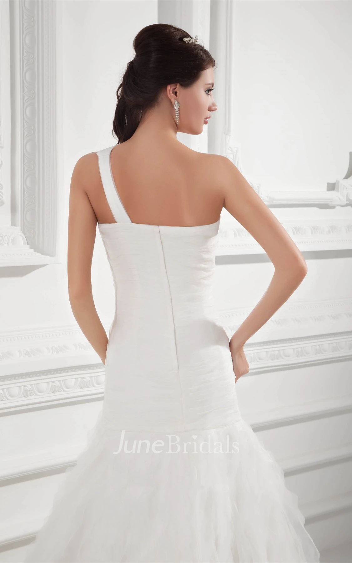 Asymmetrical Ruched A-Line Gown with Draping and Single Strap