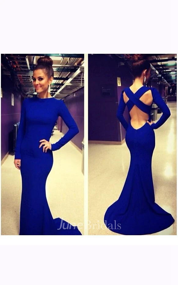 Trumpet Long Sleeve Backless Weddig Dress