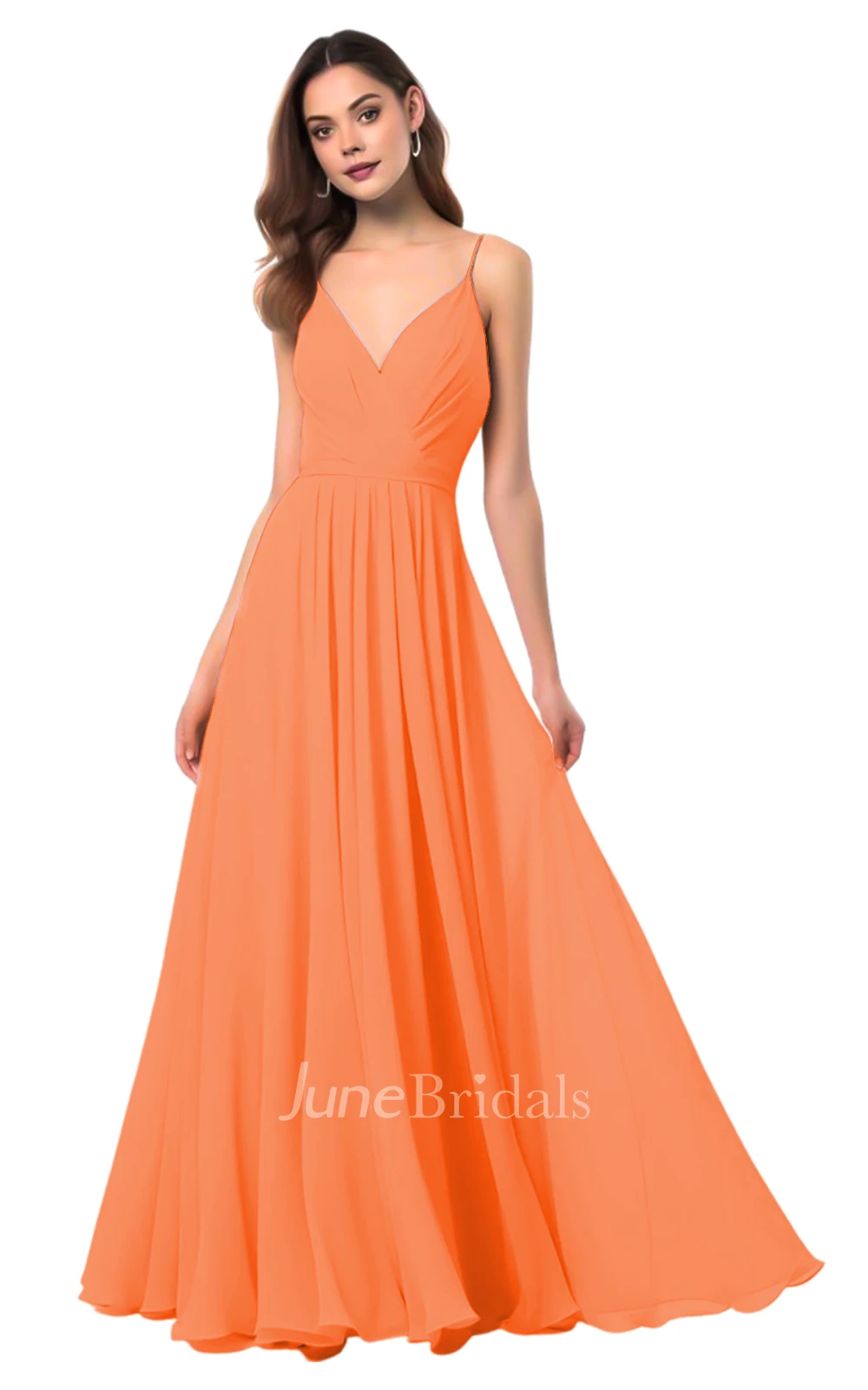 Elegant A-Line Spaghetti V-neck Chiffon Bridesmaid Dress