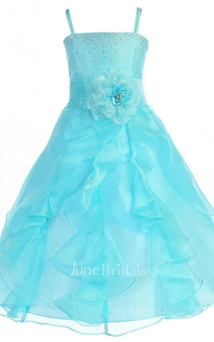 Sleeveless A-line Dress With Flower and Sequins