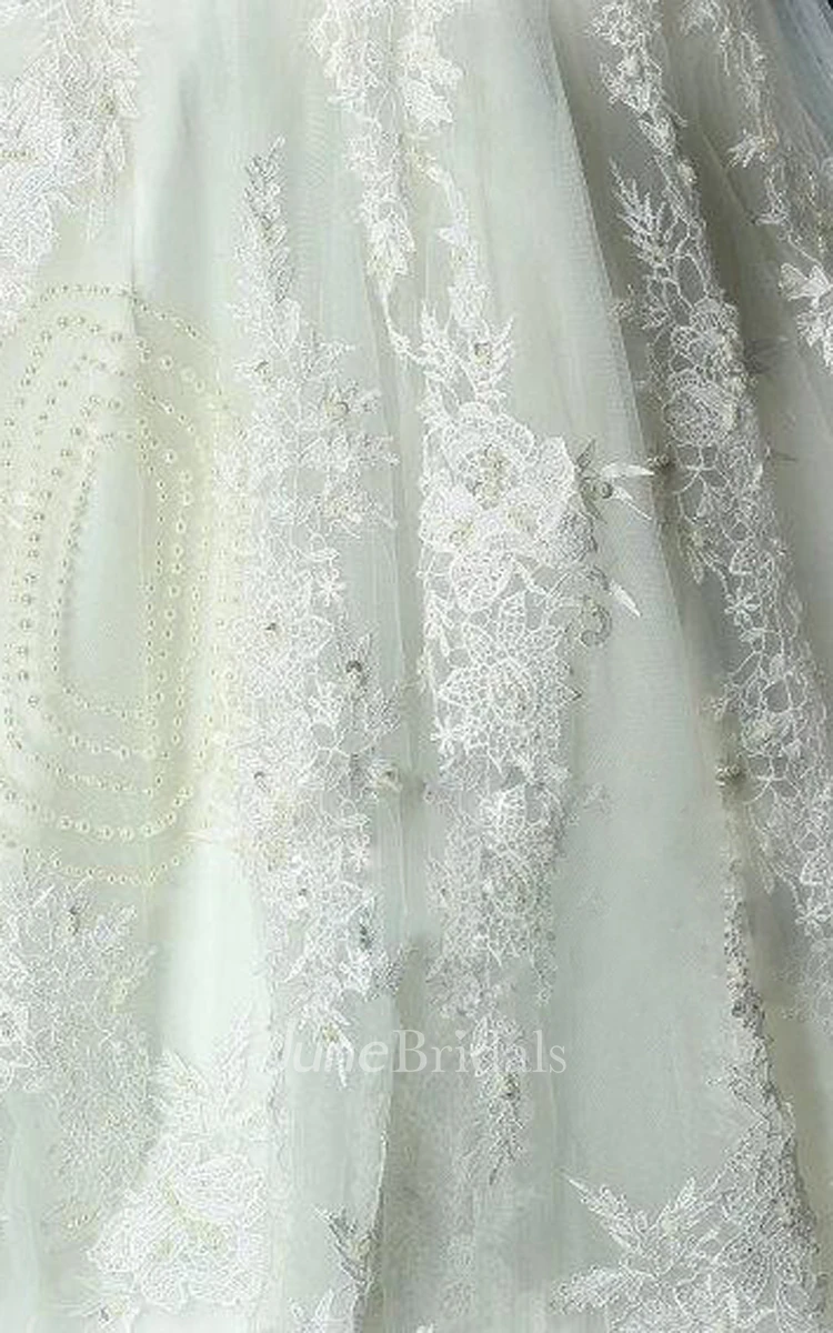 Off-The-Shoulder Tulle Lace Organza Satin Dress With Appliques