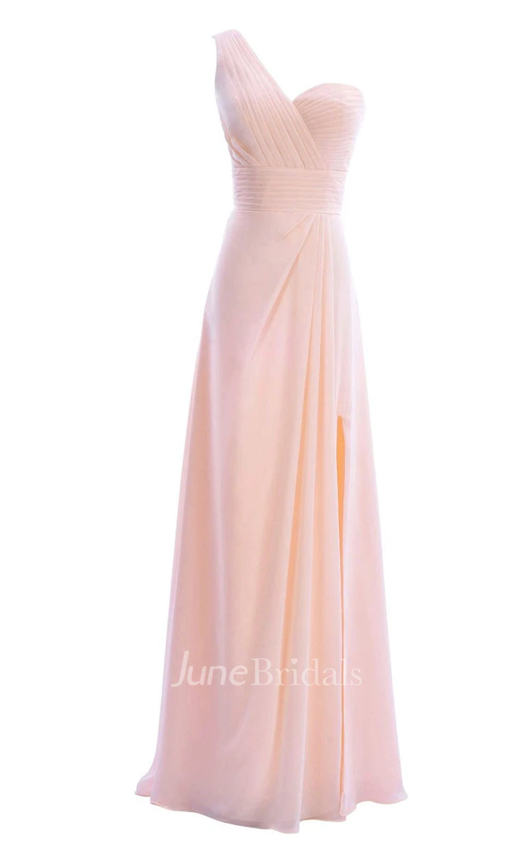One-shoulder Sweetheart Long Empire Dress With Side Slit