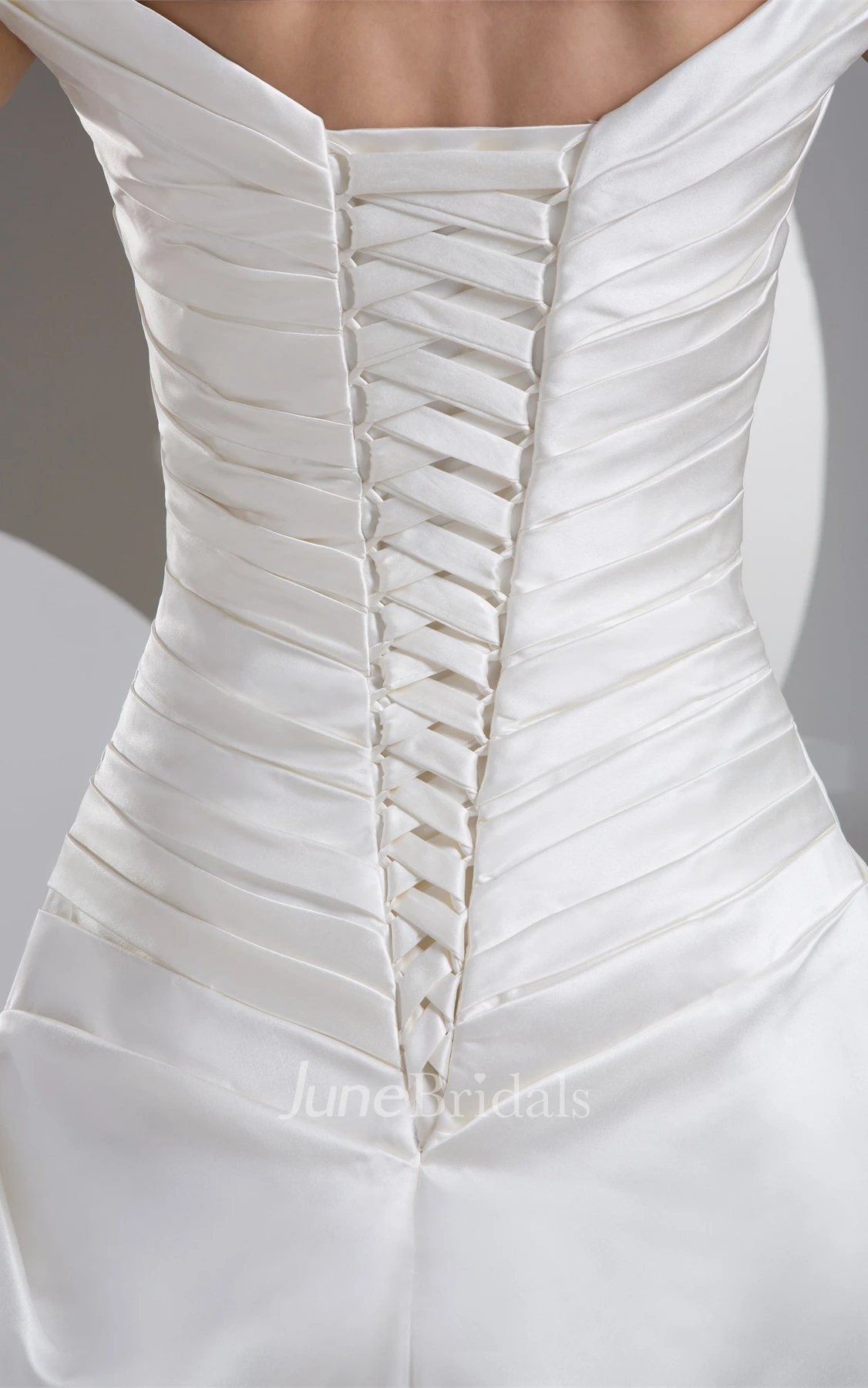 Off-The-Shoulder Pick-Up A-Line Ball Gown with Ruching and Appliques