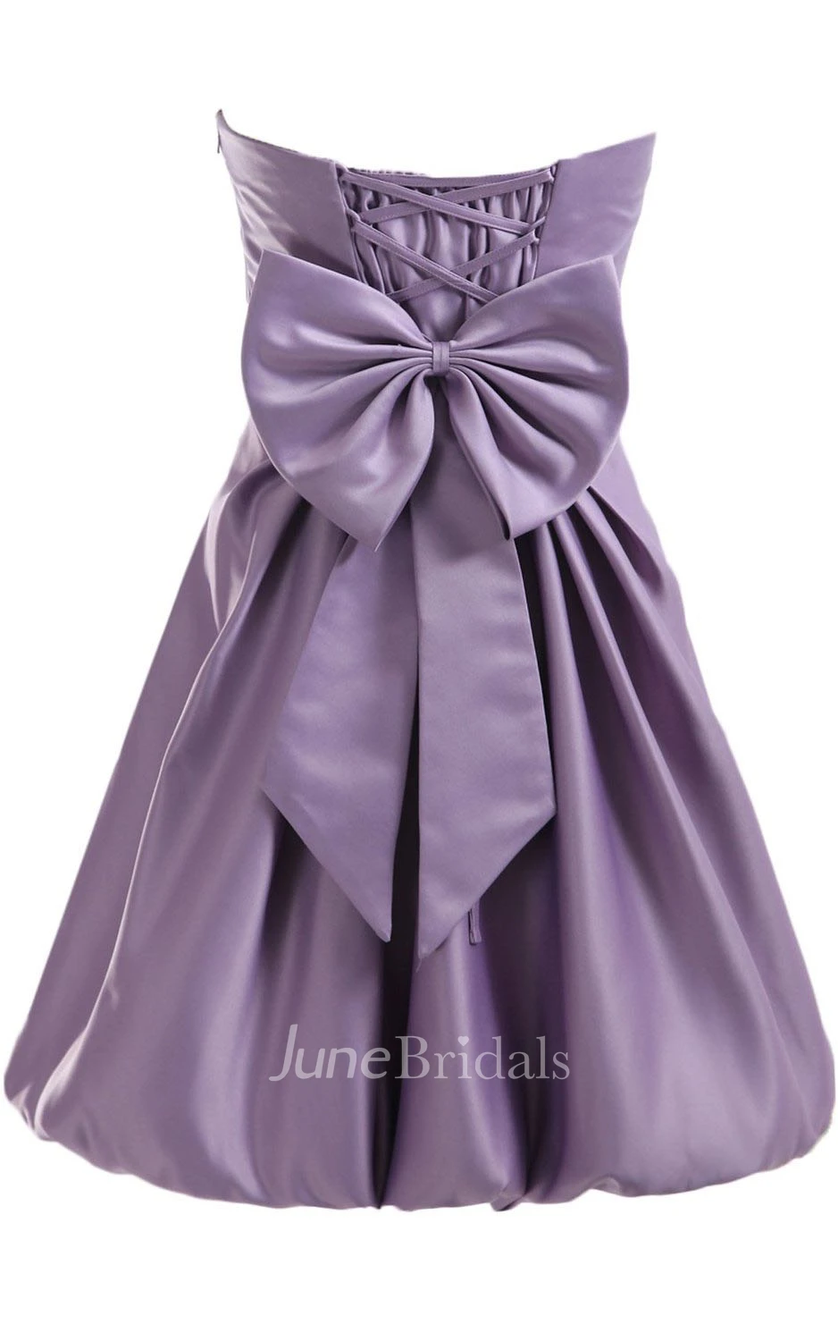 Strapless Appliqued Ruched Bodice Short Pleated Satin Dress