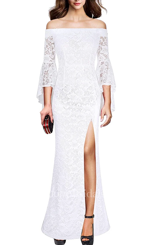 Mermaid Off-the-shoulder Lace Guest Evening Dress With Split Front