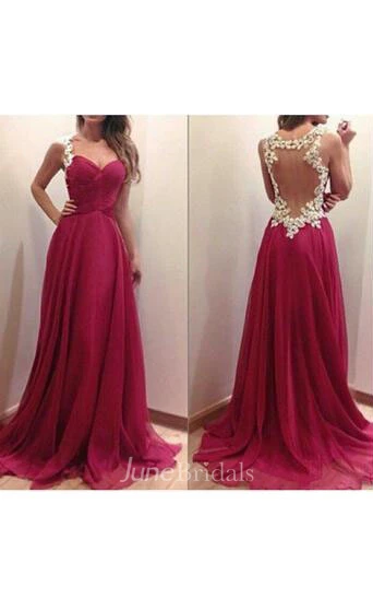 Tea-Length Floor-Length Sweetheart Chiffon Appliques Lace Dress