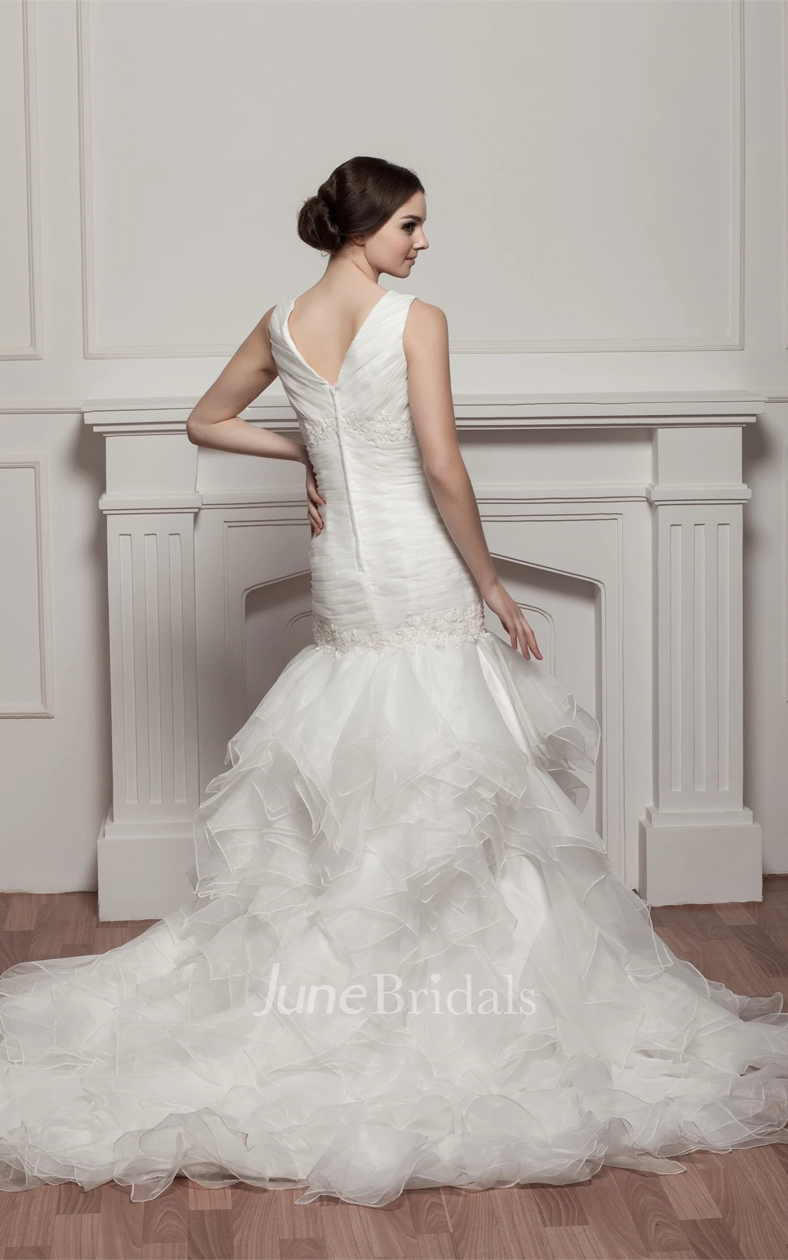 V-Neck Mermaid Ruffled Dress with Appliques and Tiers