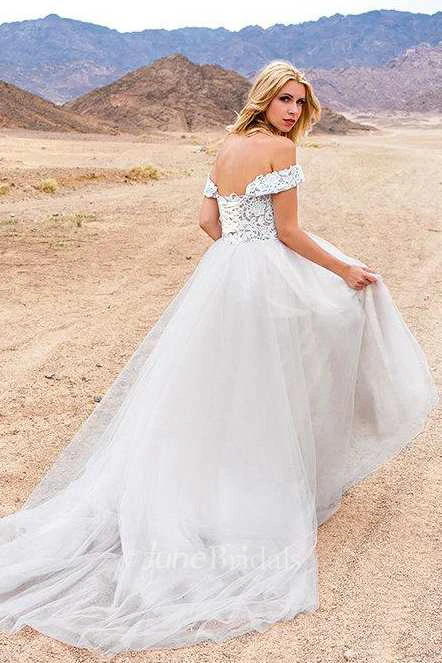 Off-The-Shoulder Tulle Satin Lace Wedding Dress
