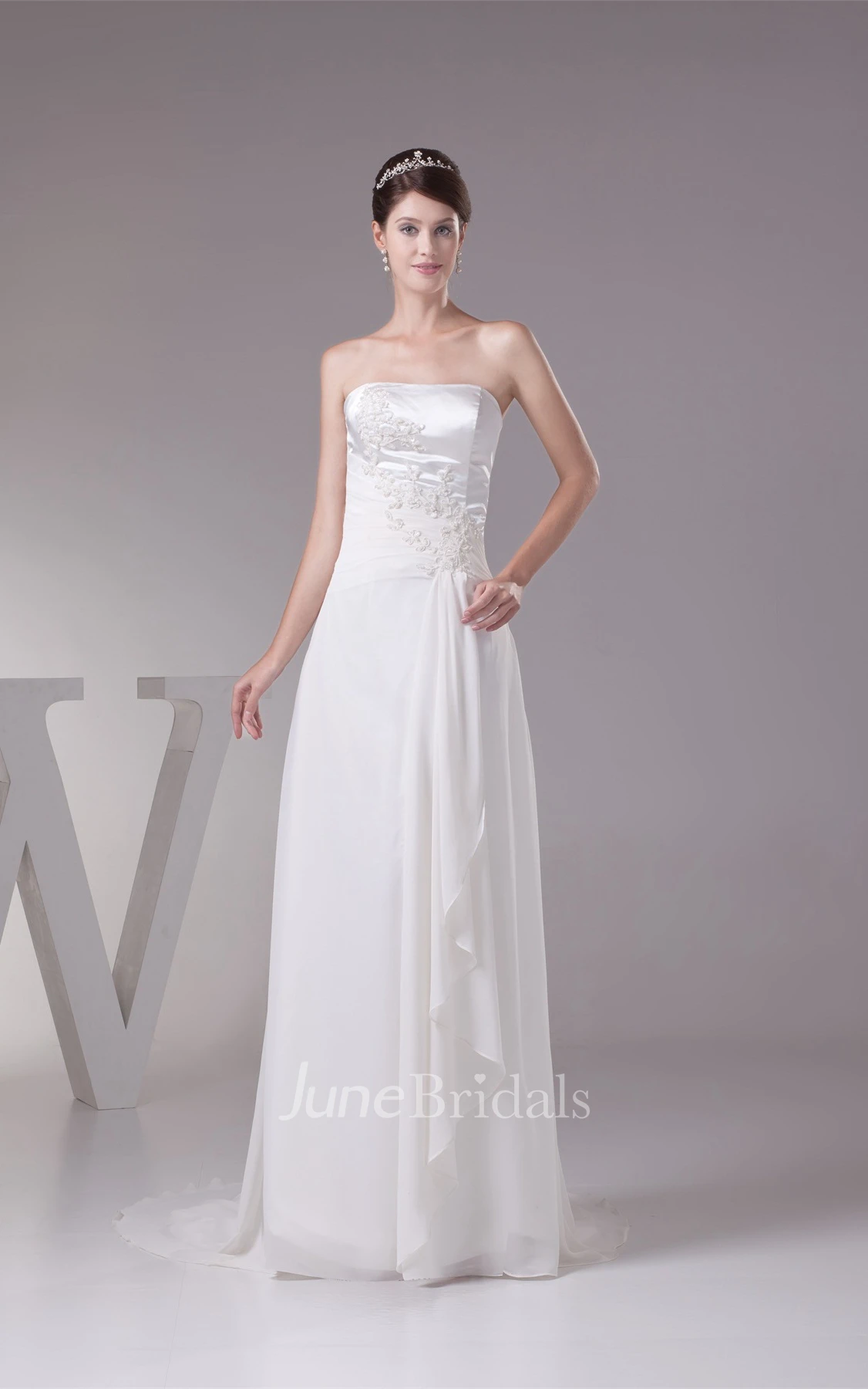 Strapless Sheath Floor-Length Dress with Pleats and Appliques