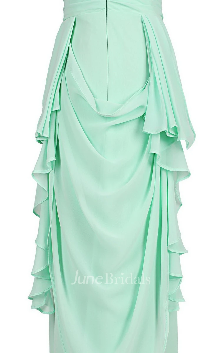 Sleeveless V-neck Gown With Draping and V-back