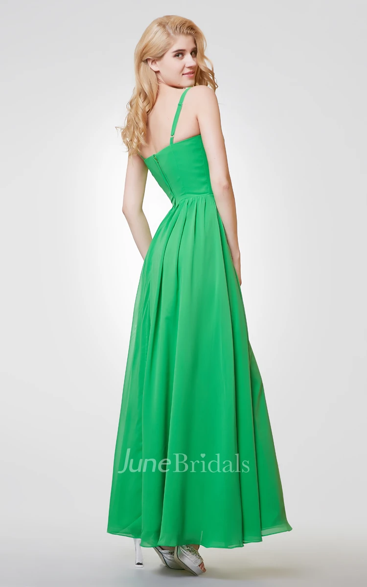 A-line Long Pleated Chiffon Dress With Straps