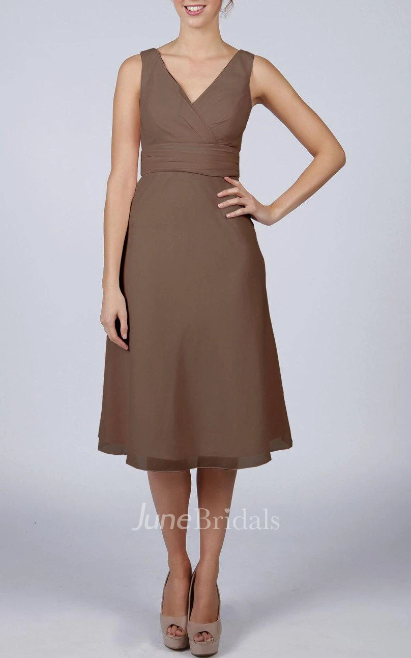 V-neck Pleated Chiffon Bridesmaid Dress