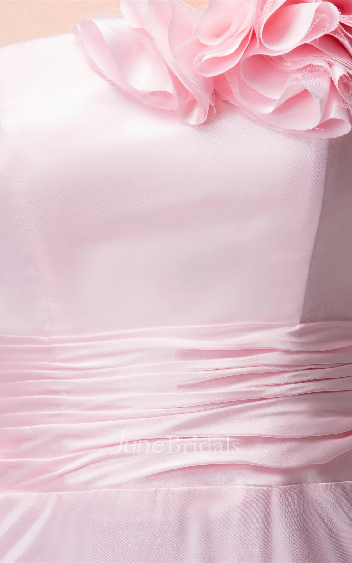 One-Shoulder A-Line Maxi Dress with Ruching and Flower