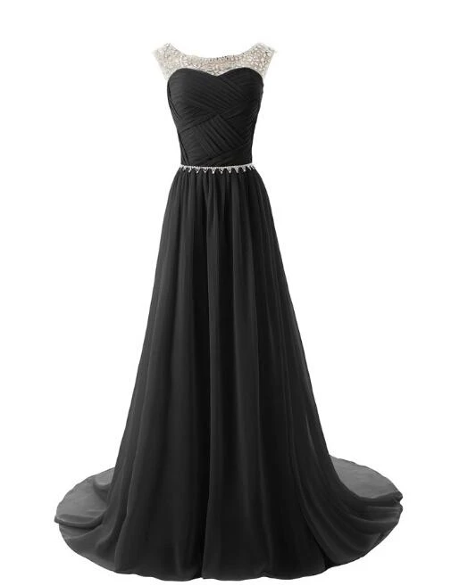Elegant Scoop Long Ruching Chiffon Evening Dress With Crystals