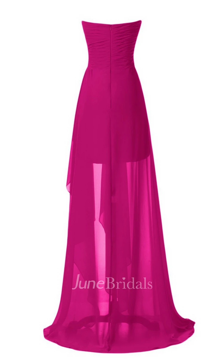 Strapless Front Slit Dress With Draping and Appliques