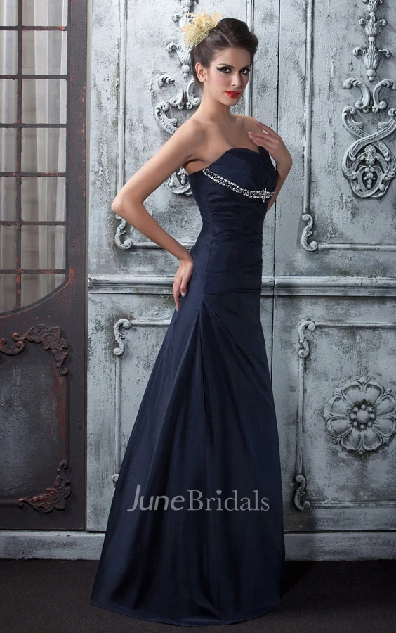 Satin Strapless Floor-Length Dress With Beading