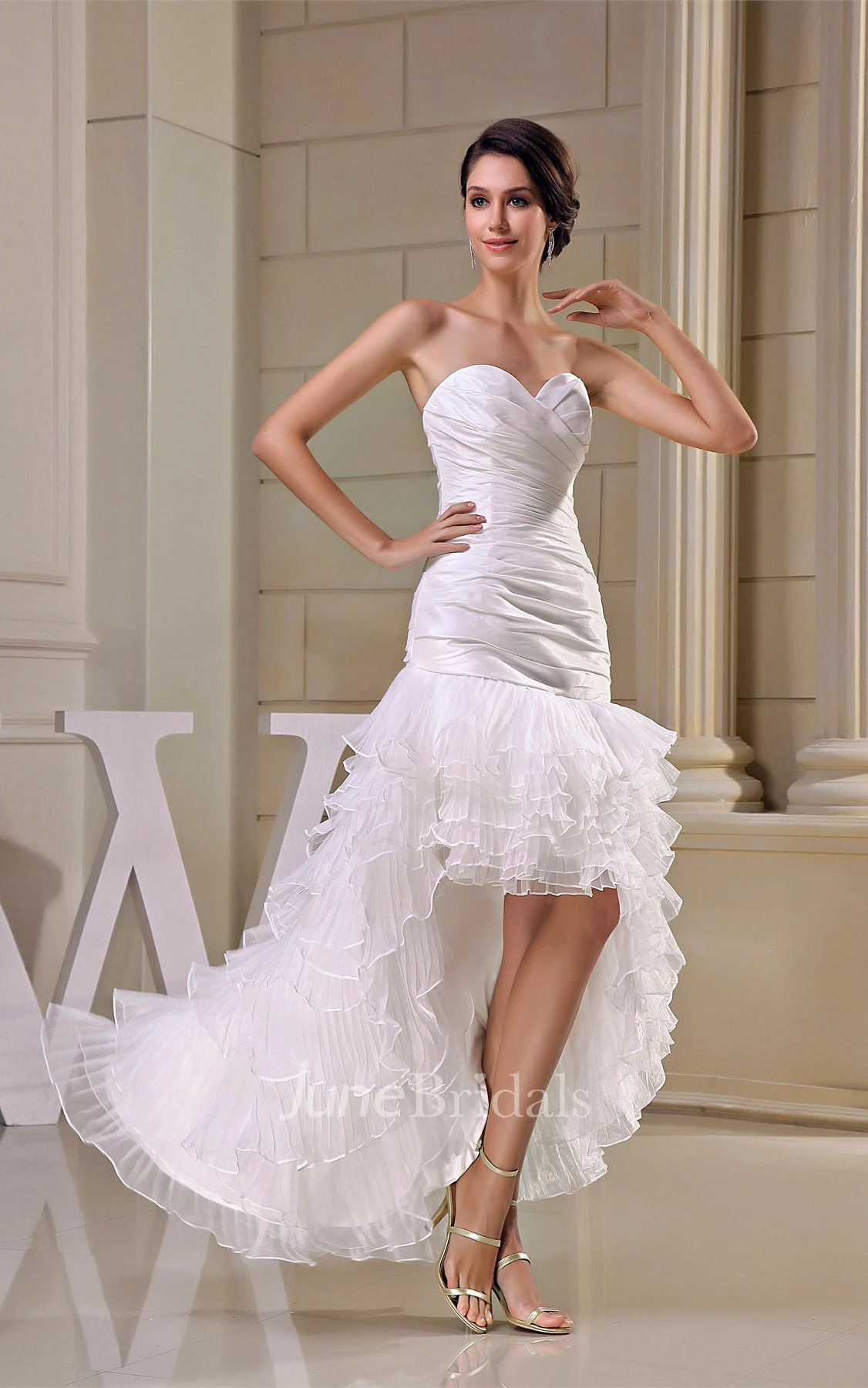 Criss-Cross High-Low Sweetheart Dress with Ruching and Tiers