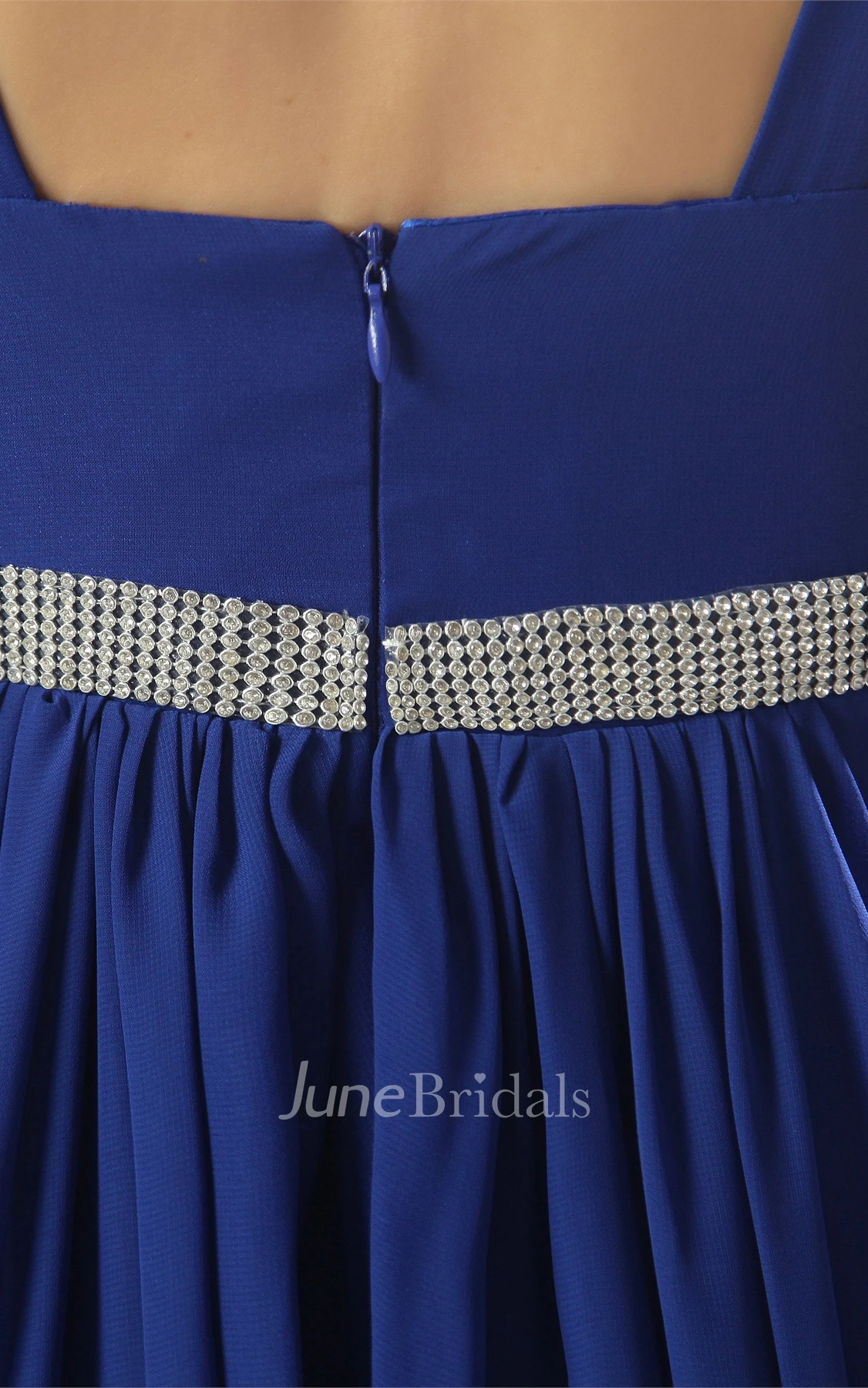 Plunged Empire Chiffon Dress with Beading and Pleats
