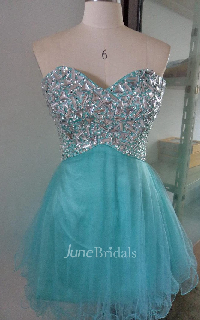 Mini Sweetheart Tulle Dress With Beading And Lace-up Back