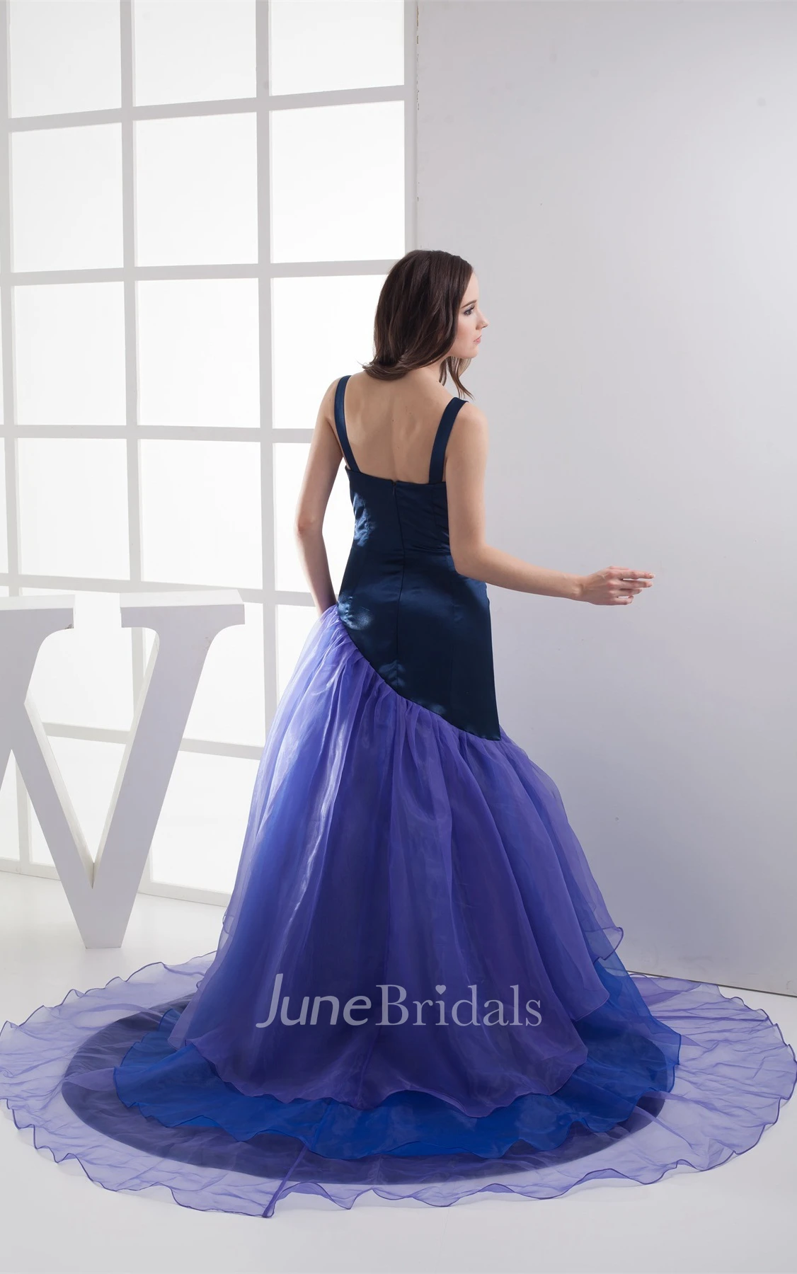 Mute-Color Pleated A-Line Gown with Tiers