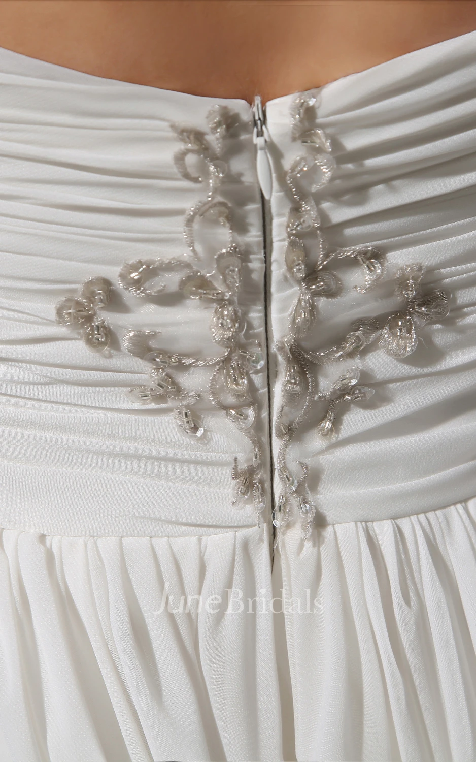 A-Line Strapless Gown With Lace And Ruching Bodice