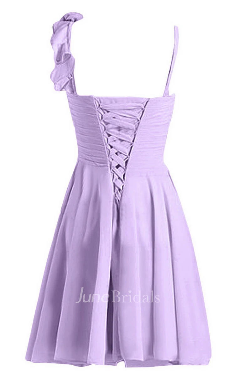 Spaghetti Straps Basque Waist Wedding Dress With 3D-Flower