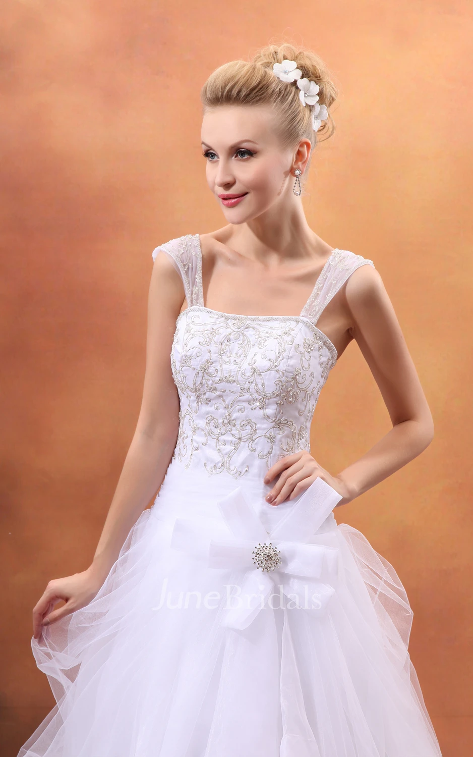 Sassy A-Line Embellished Gown With Bow And Soft Tulle