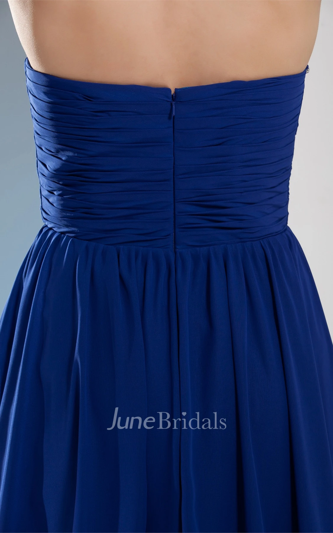 Sweetheart High-Low Ruched Gown with Pleats and Sash Bow
