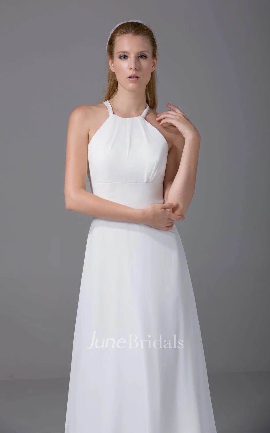 Simple Sleeveless Sheath Dress With Halter and Brush Train