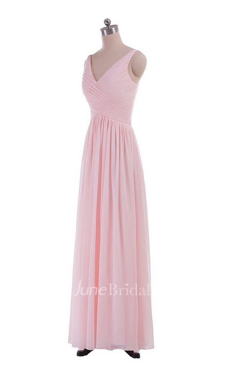 Sleeveless V-neck Chiffon Dress With Crisscross Ruching