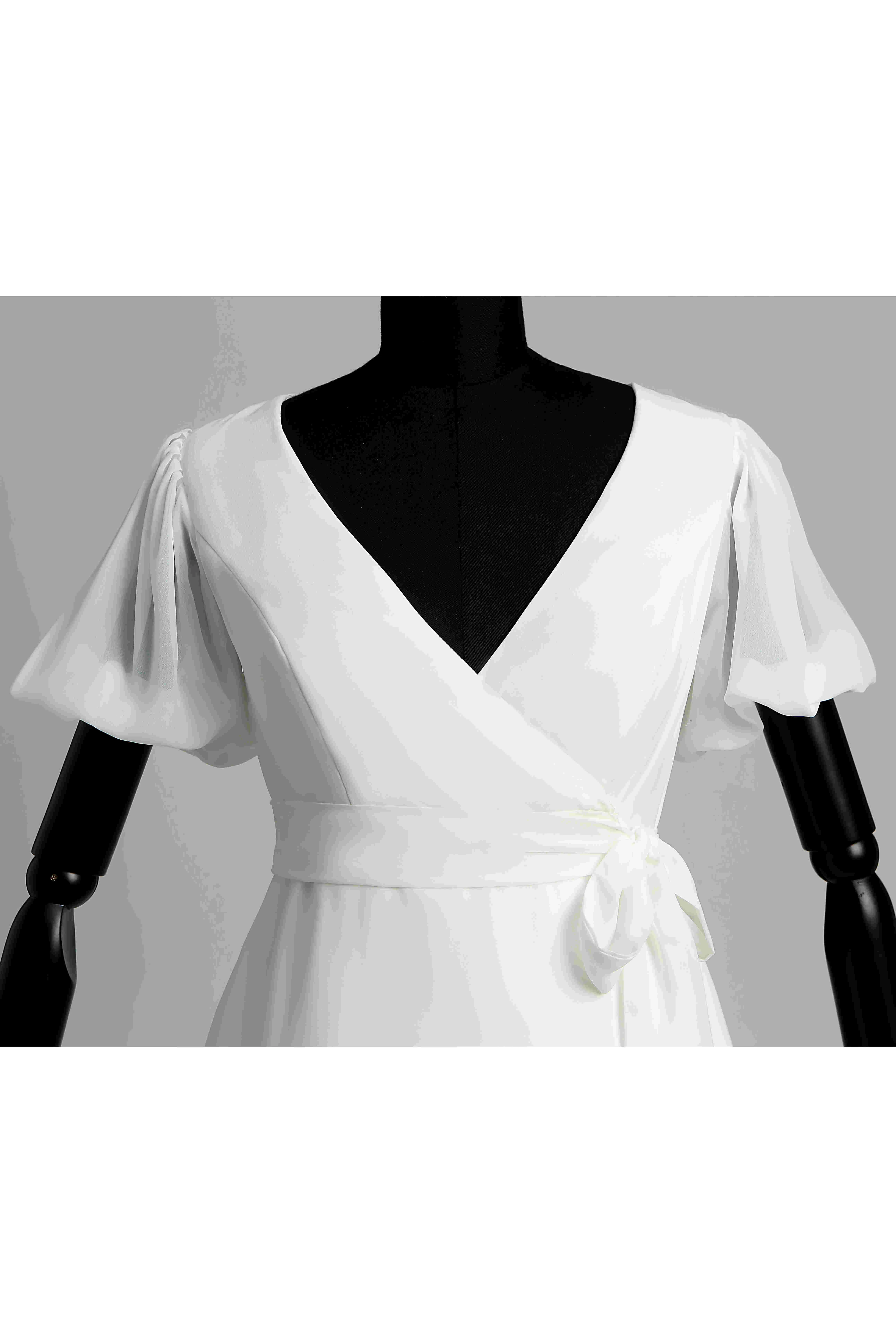 Puf Style Sleeve V-neck Long Chiffon Wedding Dress